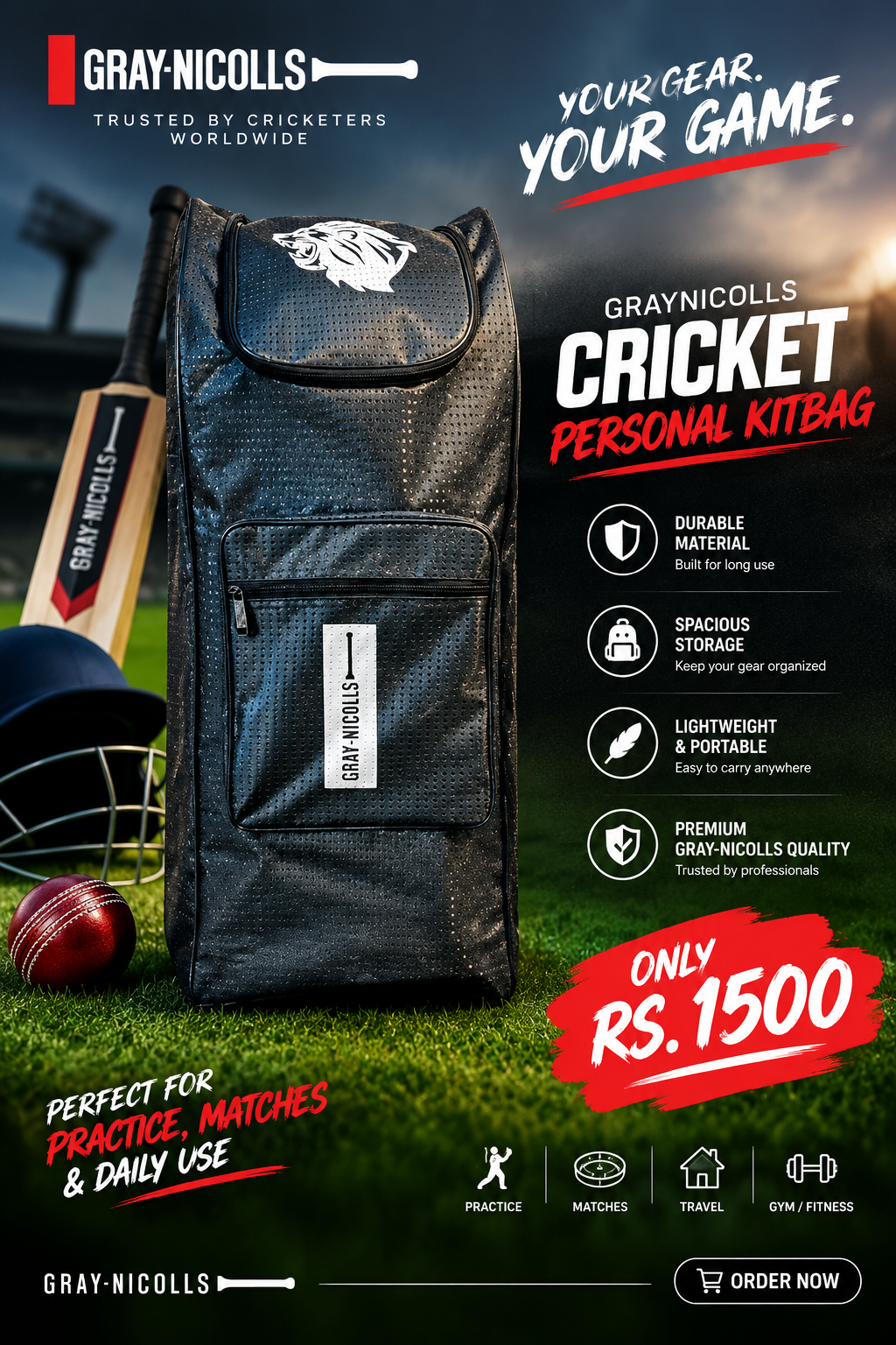 Gray-Nicolls Cricket Personal Kitbag – Premium Cricket Gear Bag