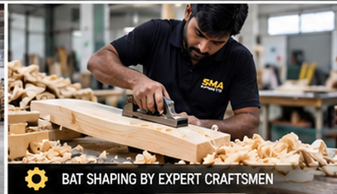 Craftsperson hand-shaping a cricket bat